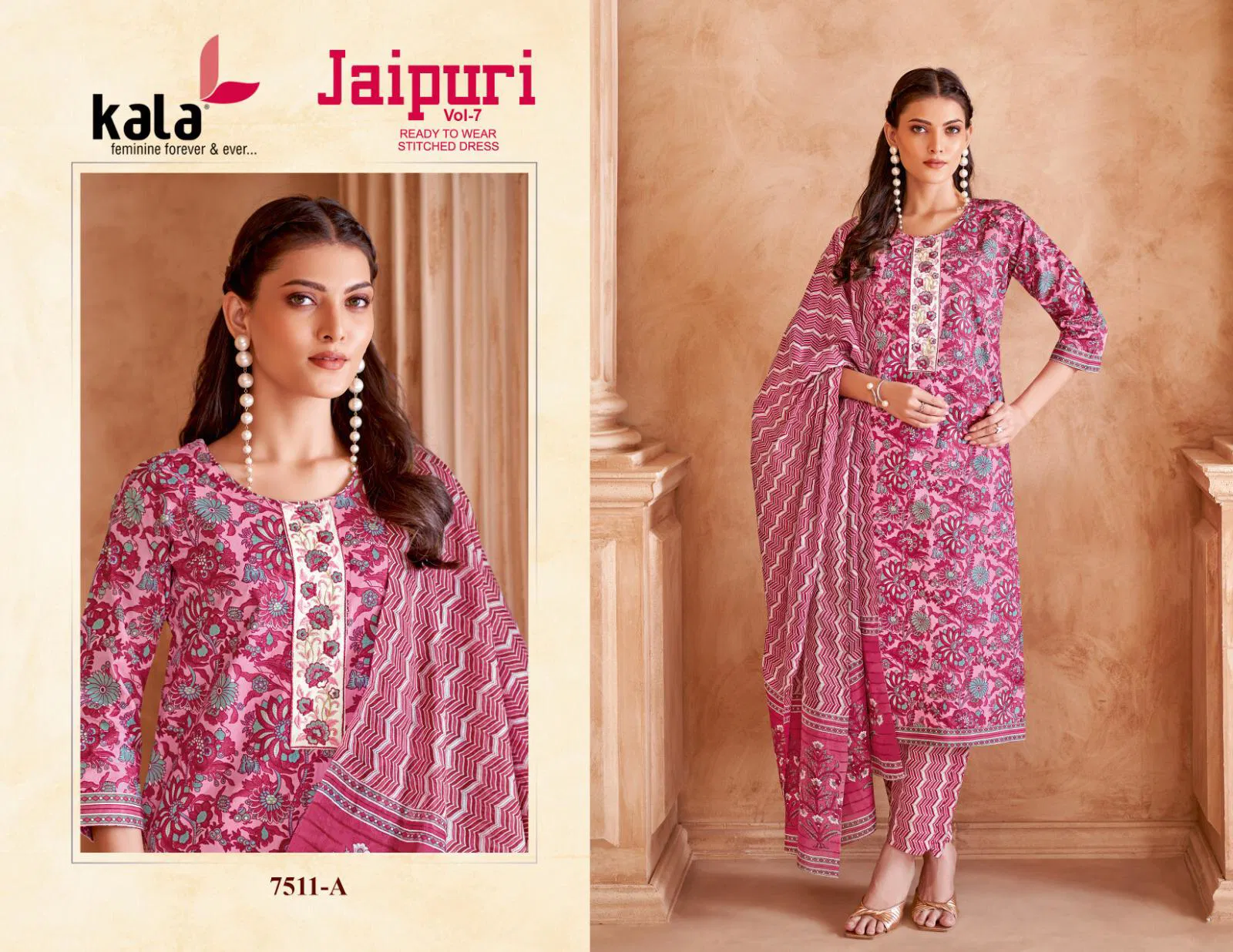 Jaipuri Vol 7 By Kala Printed Cotton Embroidery Dress Material Orders In India